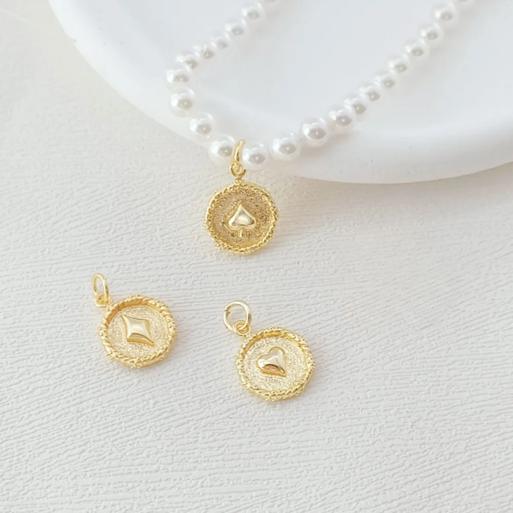 14K Gold-plated Black Spade and Red Spade Square Plum Blossom Pendant, Round Pendant, DIY Handcrafted Bracelet Pendant Accessory