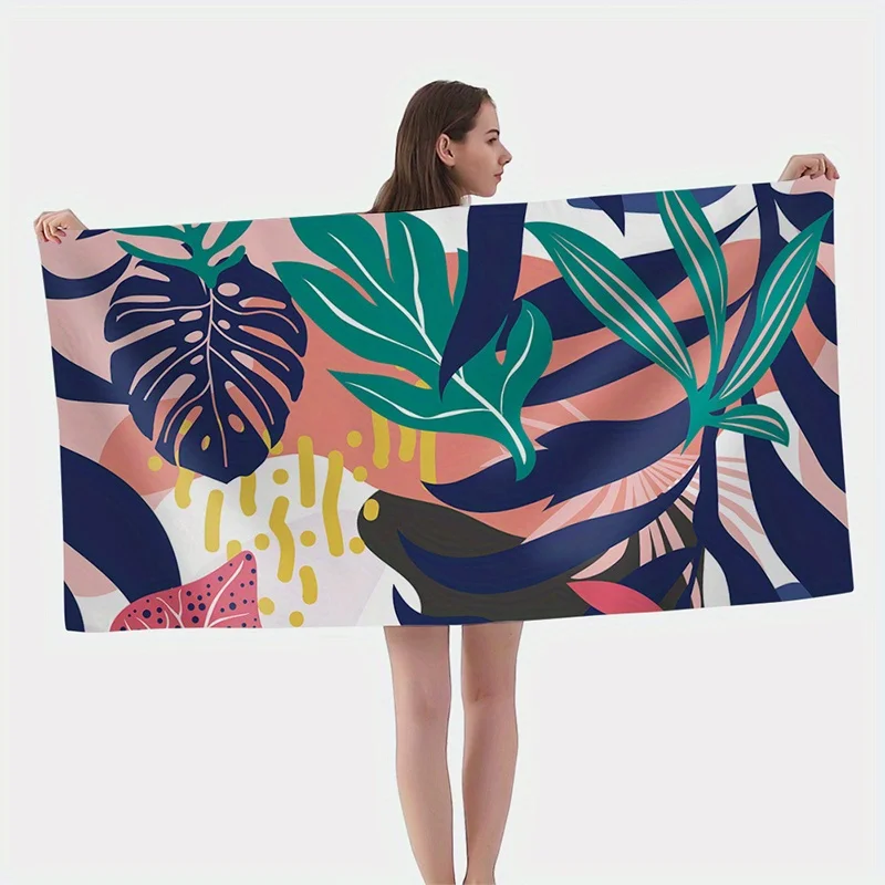 

Beach Towel Tropical Leaves Pattern Sun Protection Windproof Suitable For Swimming Pool Camping Travel Blanket