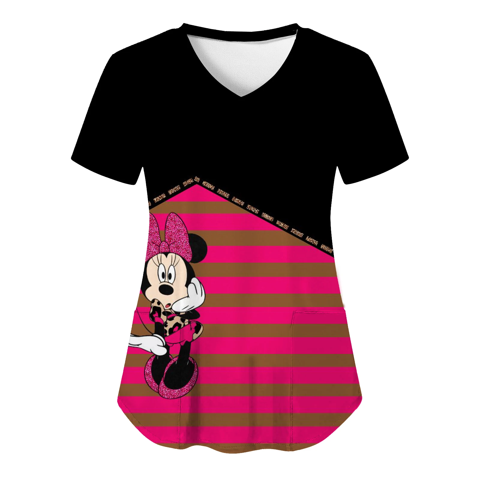 Tops minnie mouse t camisa disney camisas mickey topo feminino 2024 v pescoço mulher roupas enfermeira uniforme camisetas hospital camiseta