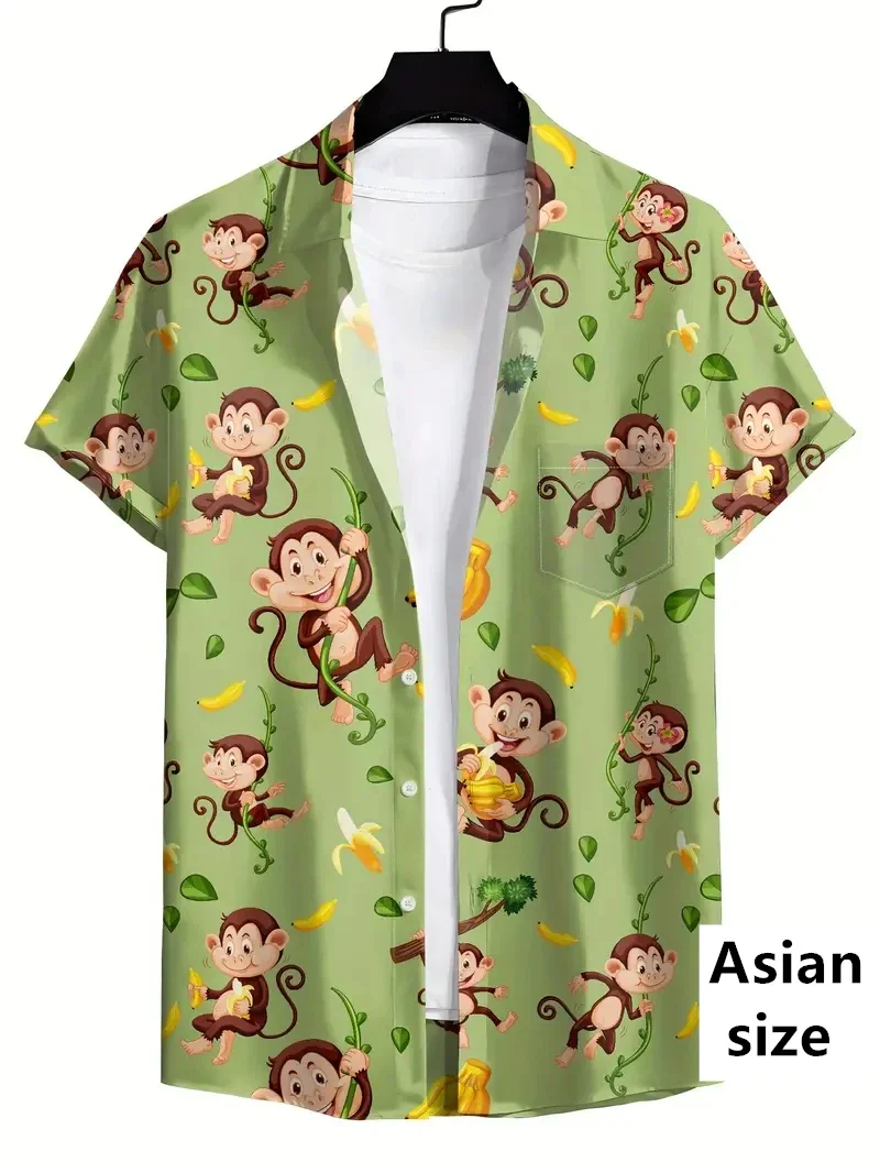 

3D Print Hip Hop Monkey Pattern Personality Men Shirt New Streetwear Men Button Up Short Sleeve Shirts Funny Harajuku Blouse Top