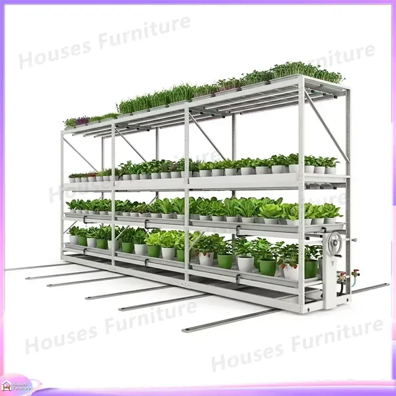 Mobile Rolling Rack for Hydroponics Greenhouse Agriculture Low Cost Grain Storage Shelf Plant Growing System Heavy Duty Metal
