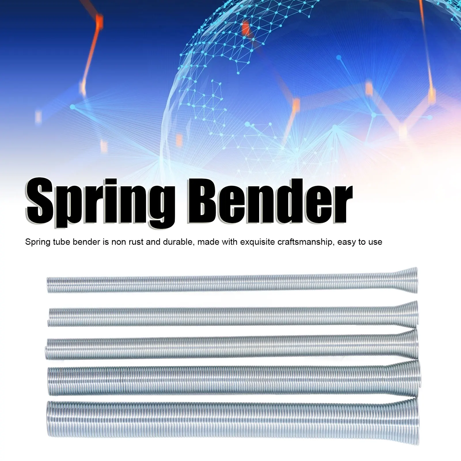 

Spring Tube Bender Set 5 Piece 5/8in 1/2in 3/8in 5/16in 1/4in for Copper Aluminum Thin Wall Steel Tubing Hand Tool Bending Kit