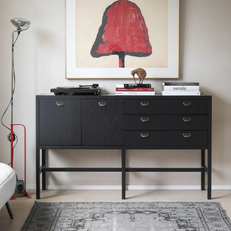 Three-pump double-door cabinet black living room cabinet bedside table