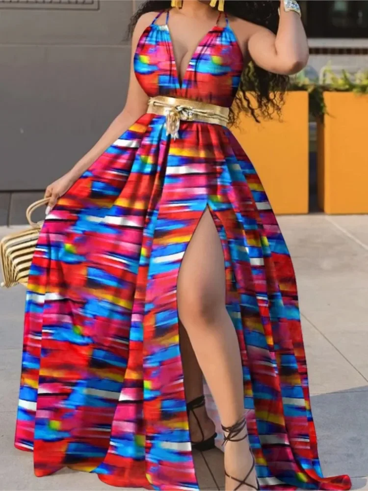 Sexy Tiefem V-ausschnitt Polka Dot Langes Kleid für Frauen Sommer Boho Ärmel Schlank Druck Seite Schlitz Party Maxi Kleider Robe Femme