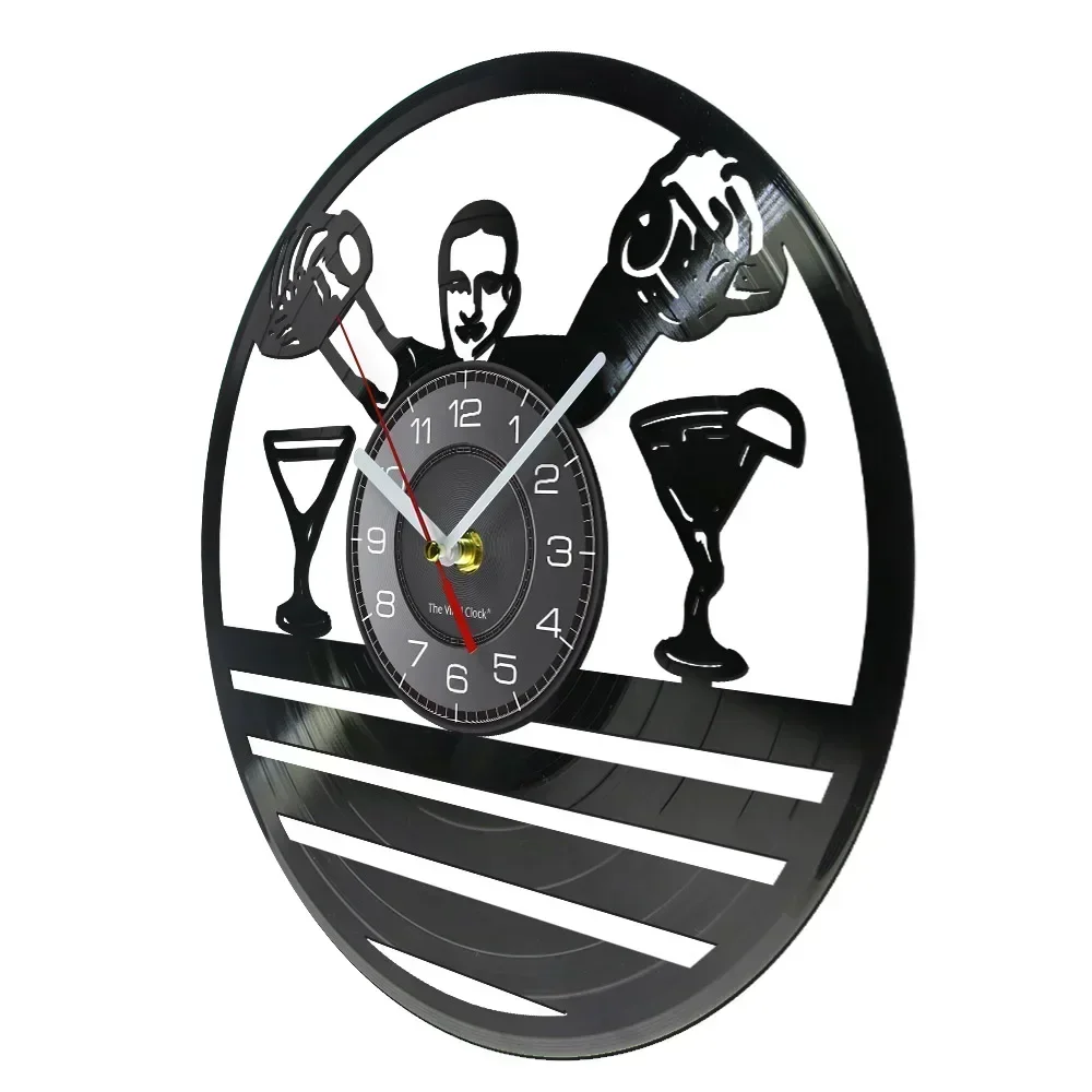 Bartender Wall Clock Pub Bar Barman Business Hanging Sign Wine Guy Decorative Cocktail Wall Art Vintage Vinyl Record Wall Clock