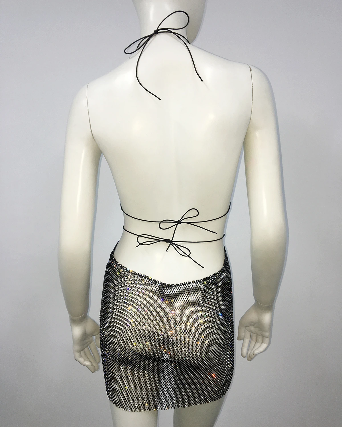 페스티벌퀸 속이 비치는 라인스톤 반짝이는 백리스 패션 뮤직 페스티벌 드레스 라인스톤 메쉬 원단 드레스