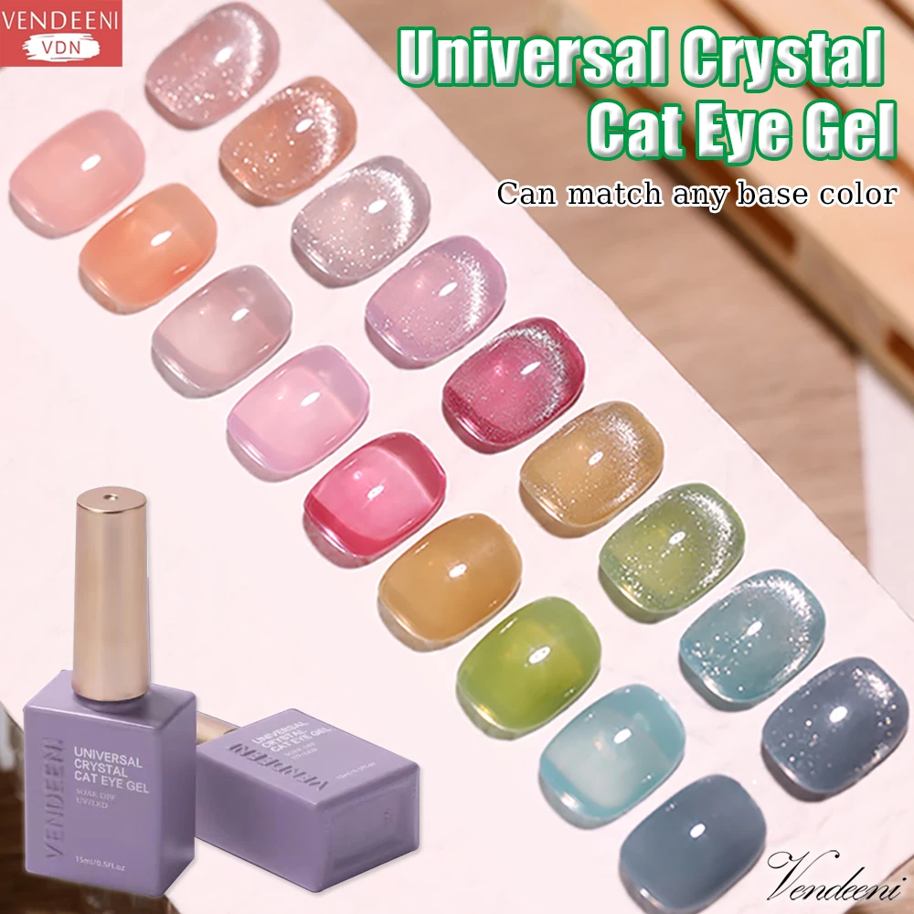 

Vendeeni Universal Shiny Crystal Cat Eye Gel Nail Polish TPO HEMA FREE Magnetic UV Soak Off Gel Varnish Can Match Any Base Color