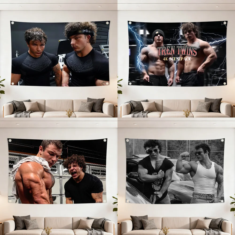 A T-TRENT TWINS Funny Fitness Twin flag Decoration Outdoor Picnic Party Art Hanging Home Camping Party Banner Best sellers