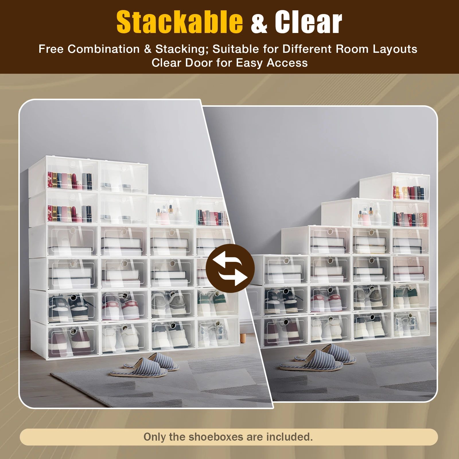 24 Pack Stackable Shoebox 24 pack Stackable Shoebox, Foldable Transparent 24 Thickened Shoe Boxes