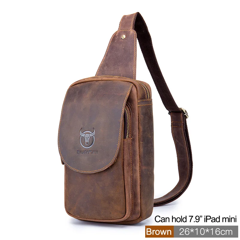 NORDEEP-Bolso de pecho clásico de cuero Crazy Horse para hombre, bandolera de cuero genuino, bolsos Retro, bolsillo con cremallera, bolso de viaje