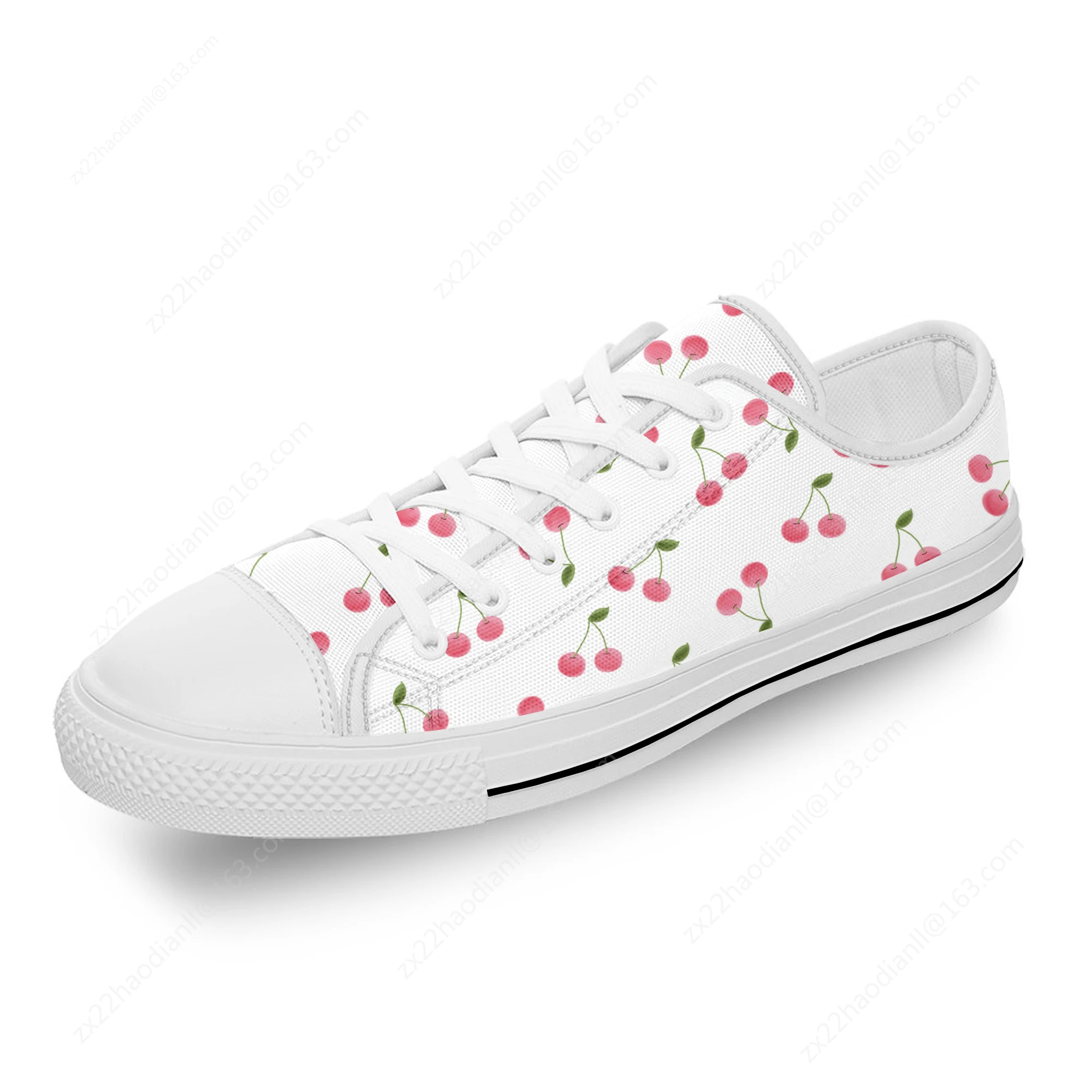 Cherry Pattern Cartoon Cute Funny White Cloth Fashion 3D Print Low Top Canvas Shoes Men Women Lightweight Breathable Sneakers