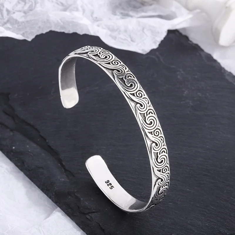 New Arrival Retro Wave Bracelets 925 Sterling Silver Jewelry Fashion Spray Personality Sweet Cloud Opening Bangles  SL105