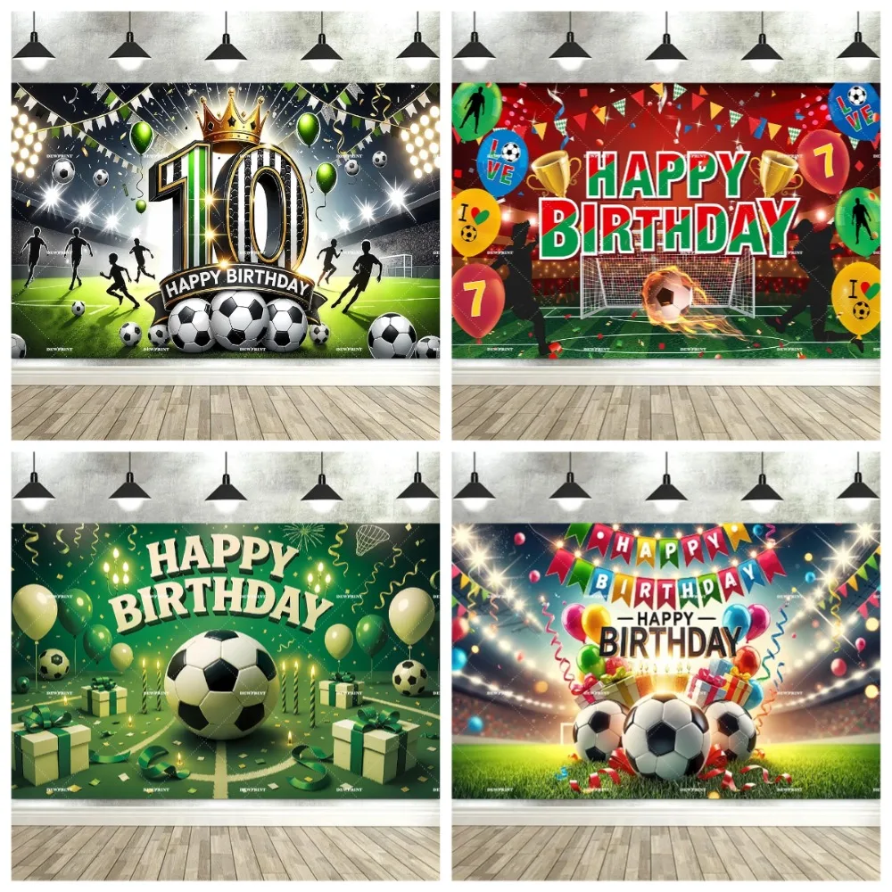 

Background of football match themed birthday party, Happy Boys' Birthday football party decoration photography studio background