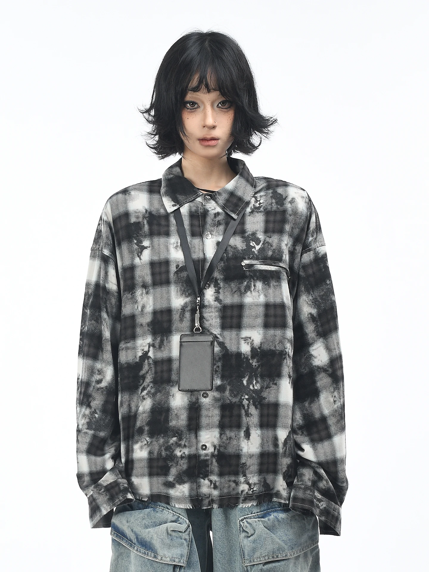 

Мужская рубашка OV Original American Retro в стиле тай-дай с эффектом потертости, свободного кроя, повседневная, модная, весенне-осенняя, из хлопкового фланеля.