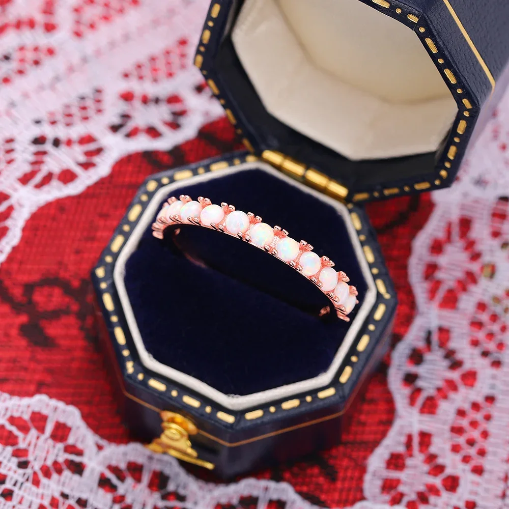 Huitan حساسة ارتفع الذهب اللون خاتم تقليد أوبال 925 فضة فنجر الإكسسوارات الإناث سحر المشاركة غرامة مجوهرات #6