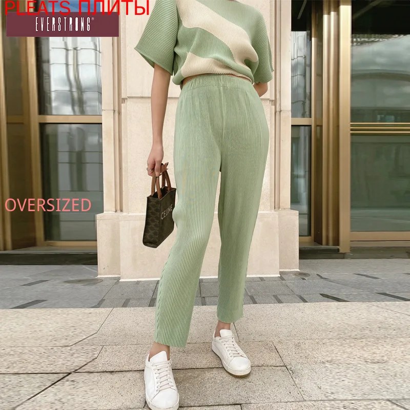 Casual Suit Pleated T-Shirt and Slim Pants, Short-Sleeved Top, Narrow Leg Pants, Vacation 2-Piece Sets, PLEATS Ensemble