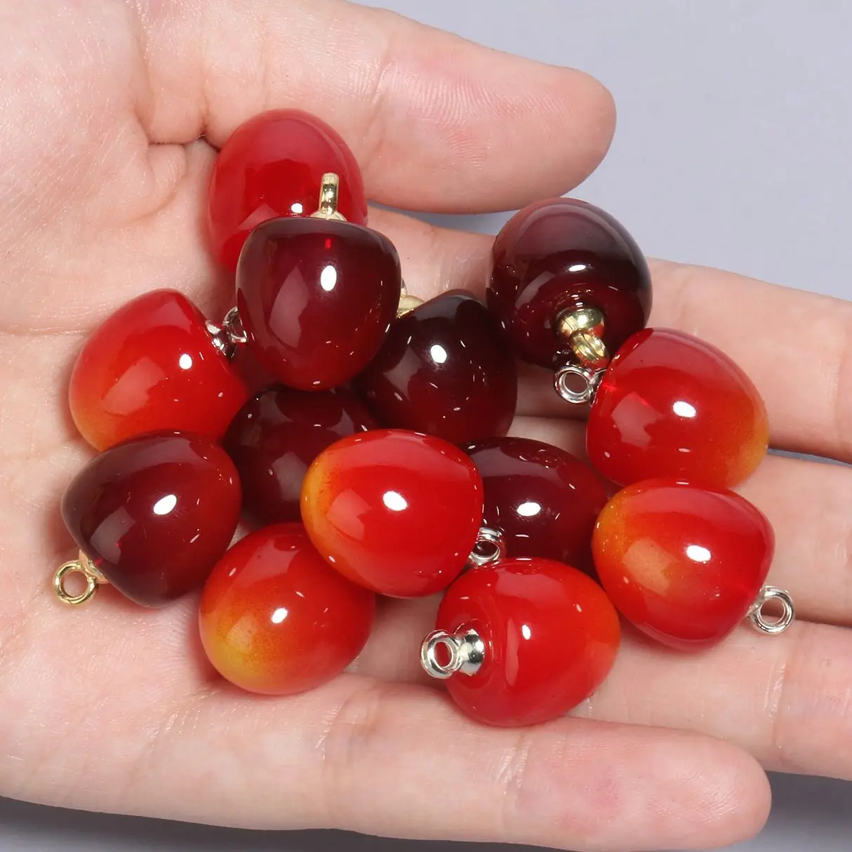 10pcs 21x15mm Cherry 3D Fruit Acrylic Charms Pendant Diy Findings Keychain Bracelets Pendant For Jewelry Making