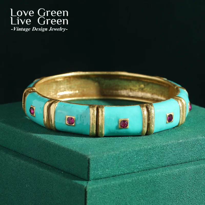 

Винтажный синий эмалевый бамбуковый браслет, браслет цвета античного золота, женский подарок, аксессуары, роскошные брендовые ювелирные изделия, тяжелая промышленность 2025