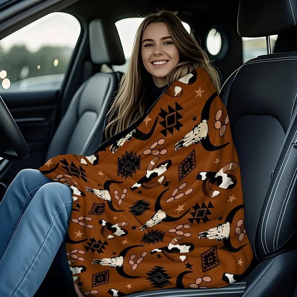 Western Cow Skull Cactus Print Blanket Flannel Blanket Throw Blanket Warm Blanket Gift Blanket Rustic Farm Sofa Nap Warm Cover