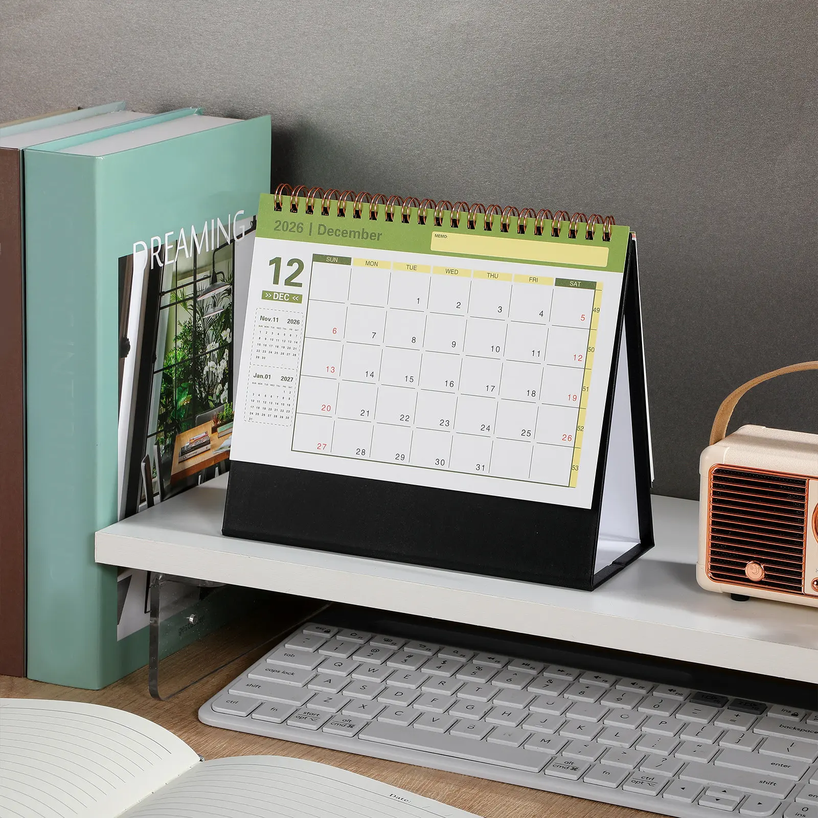 Small 2026 Desk Calendar Compact Minimalist Design Foldable Standing Flip Monthly Planner Desktop Calendar for Office Home