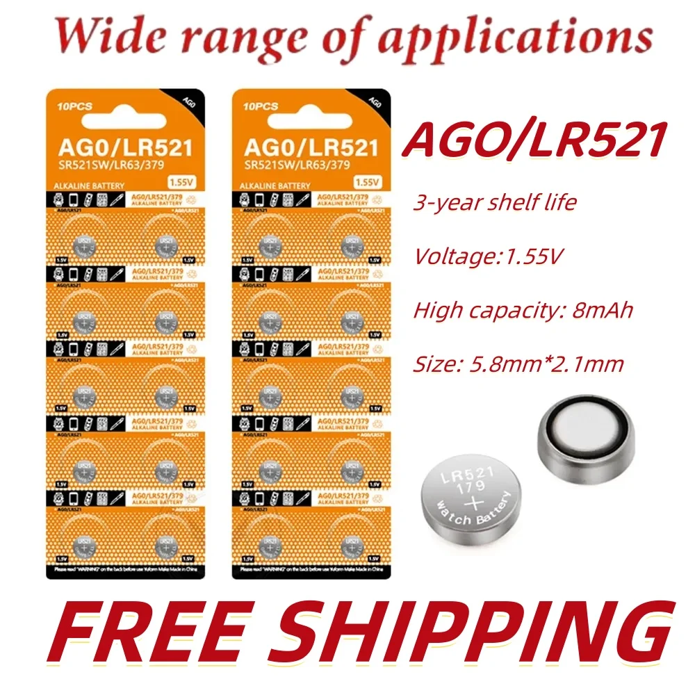 

2-50PCS AG0 battery 379 LR521 Button Batteries SR521SW 379A 1.5V Alkaline Coin Cell 179 D379 SR63 Watch Battery