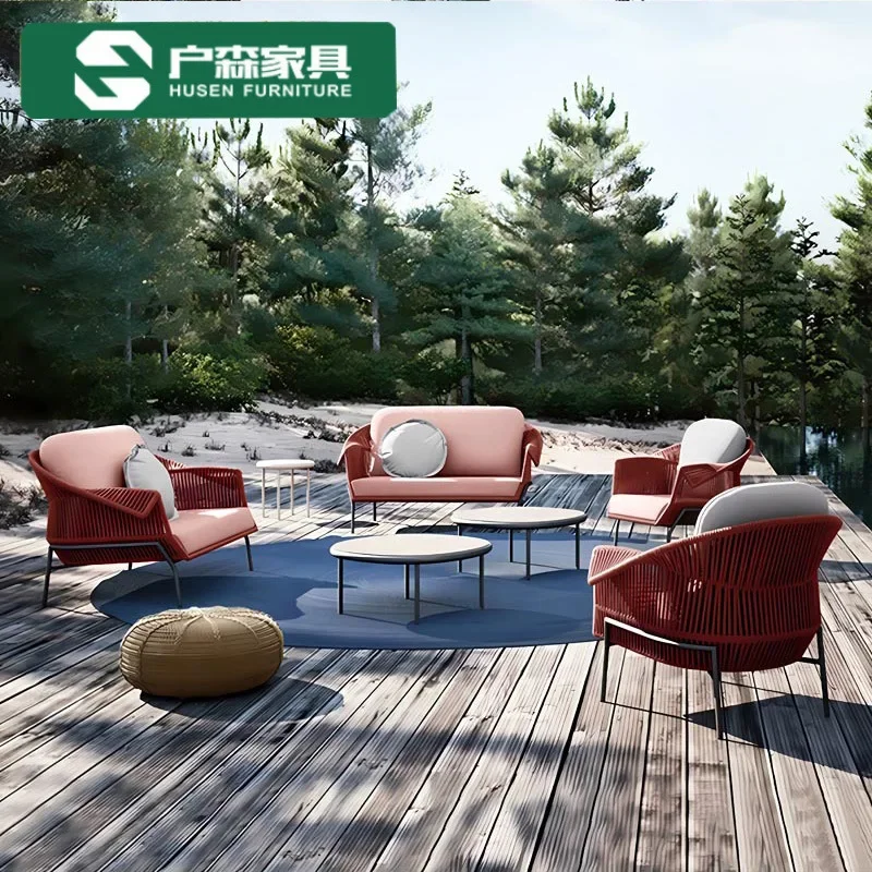 Outdoor furniture rattan sofa coffee table combination terrace balcony designer three-piece set lazy courtyard garden