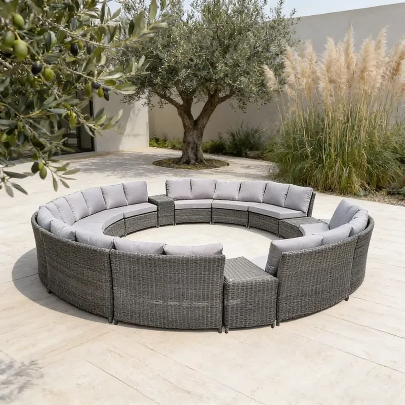 Elegant Outdoor Sofa Set Aluminum Brass Frame PE Rattan Waterproof Cushion for Villas Hotel Terraces Rooftop Lounges