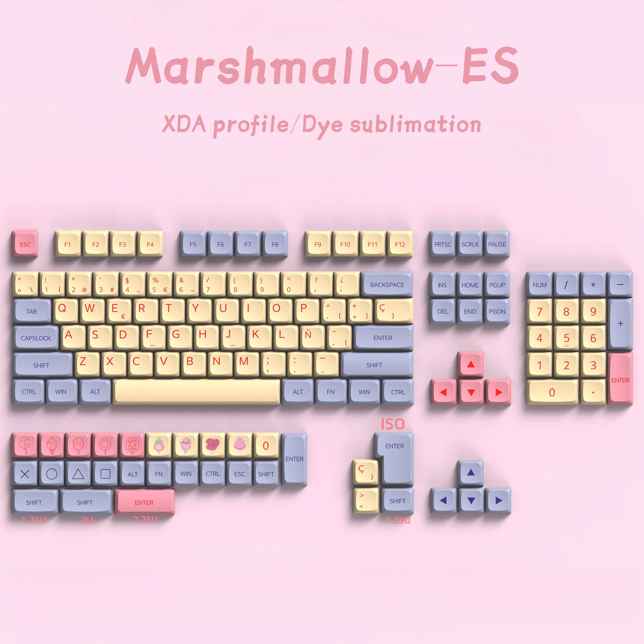 Spanish ES PBT Keycaps XDA Profile Shimmer Iceberg Marshmallow Matcha Keycap For GMK67 Mechanical Keyboard Dye Sublimation ISO