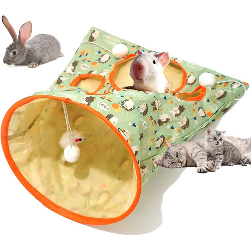 Cats Tunnel Bag Pet Cat Toys Play Tube Kitty Training Interactive Playing Fun Toy Dangling Mouse Crinkle Sounds Tunnel with Ball