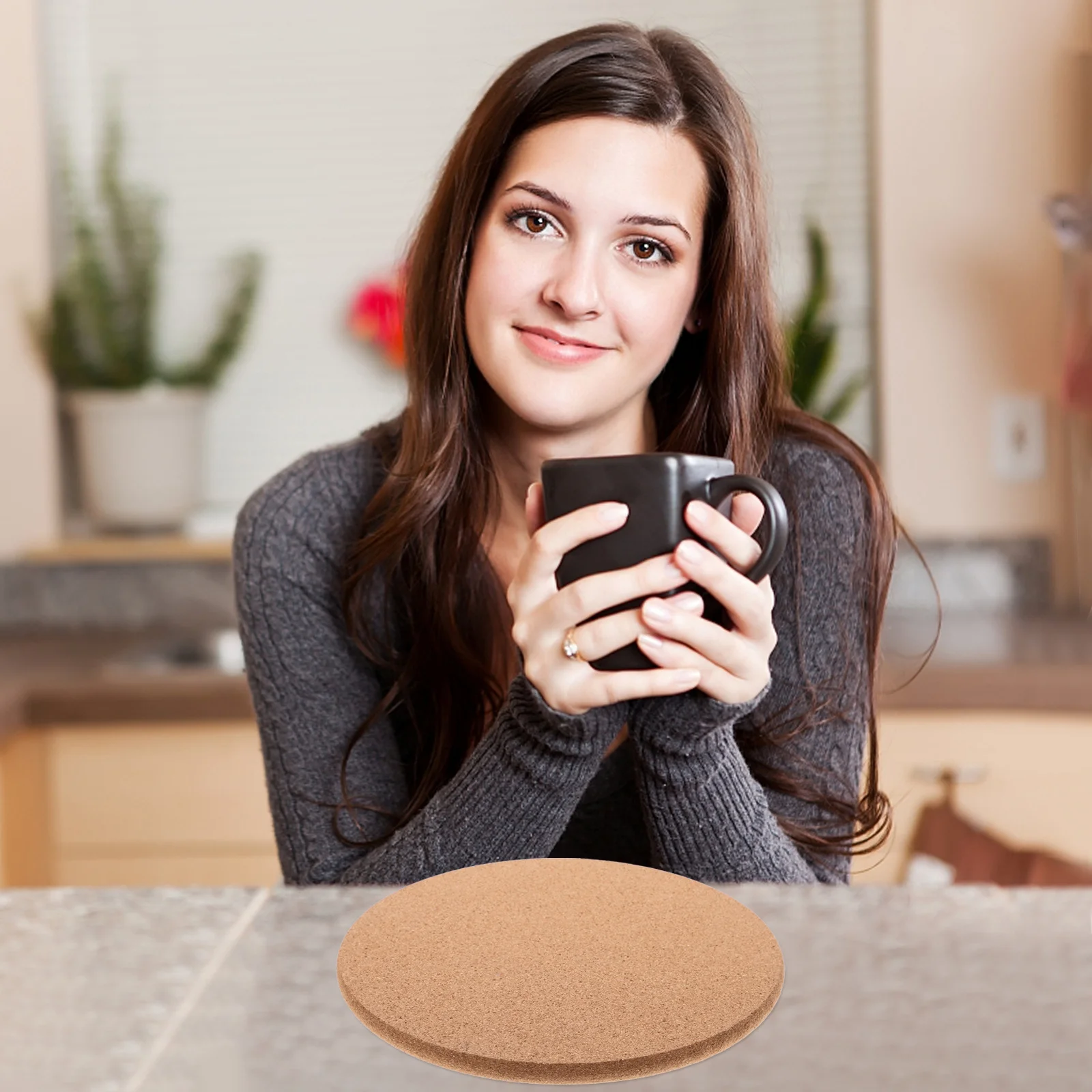 

3pcs Round Cork Coasters Heat Insulated Non-Slip Drink Coaster Set For Home Coffee Shop Table Use Reusable Cup Pads Anti-Scald