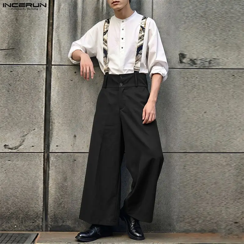 INCERUN Herren-Jumpsuits mit Aufdruck, Patchwork, ärmellos, mit Trägern, Streetwear, locker sitzend, 2026, modische Overalls mit weitem Bein
