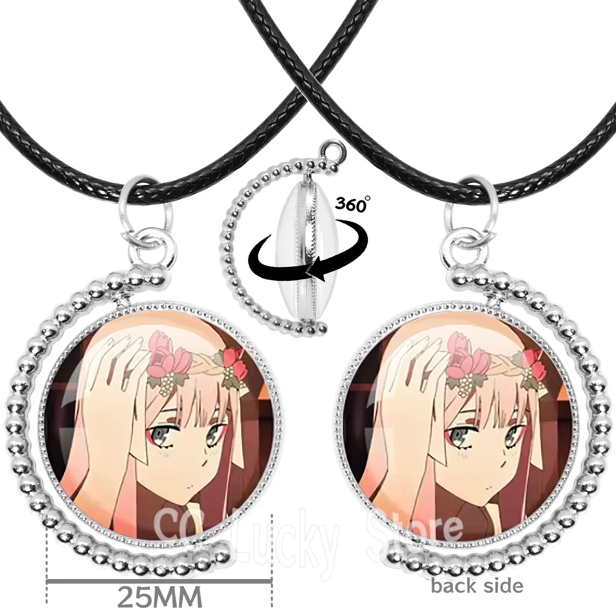 Zero Two Anime Role 25MM Round Double-side Glass Cabochon Necklace《DARLING in the FRANXX》Pendant Necklace