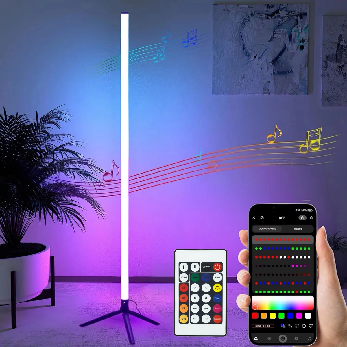 40-Inch Rgb Corner Floor Lamp Smart Phone App Remote Control Dimming Bedroom Living Room Game Atmosphere Light Usb Power Supply