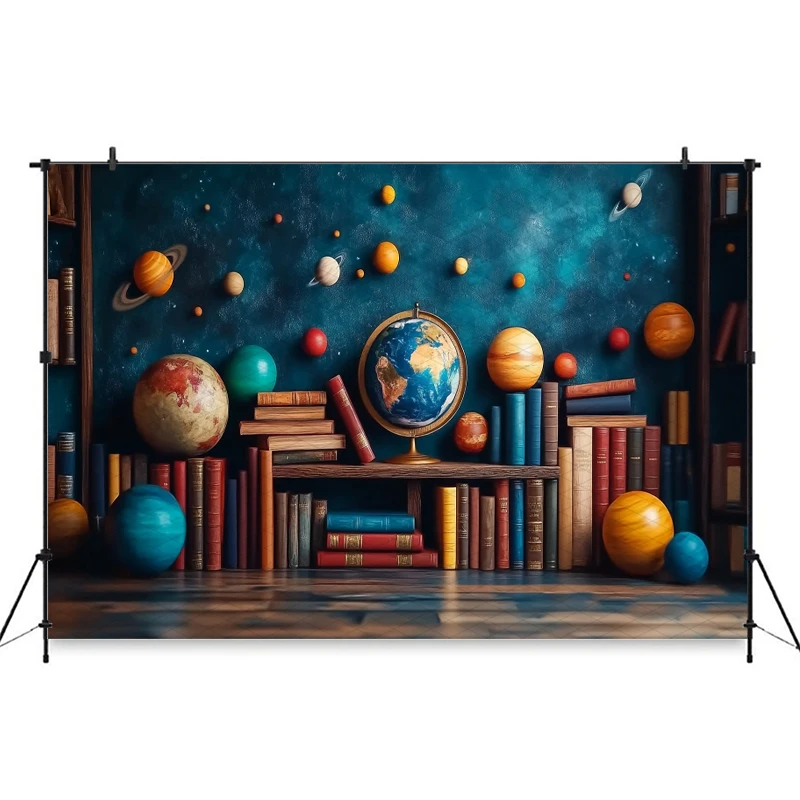 Mocsicka Photography Background School Student Children Baby Shower Birthday Backdrops Globe Bookshelf Study Decors Photo Studio