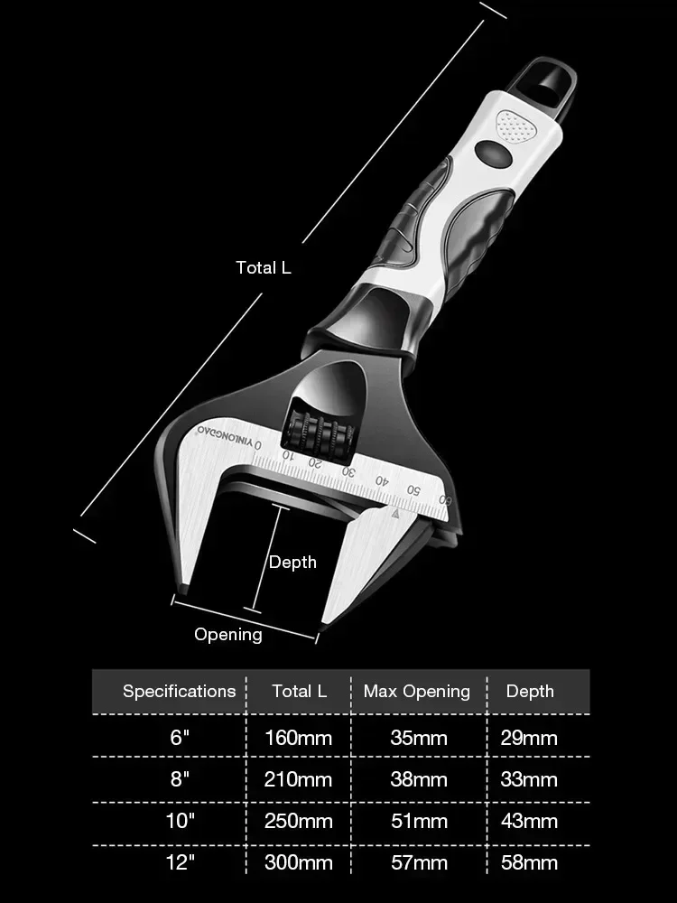 Adjustable Wrench Stainless Steel Universal Spanner Bathroom Wrench Household Large Open High Quality Plumbing Repair Tools