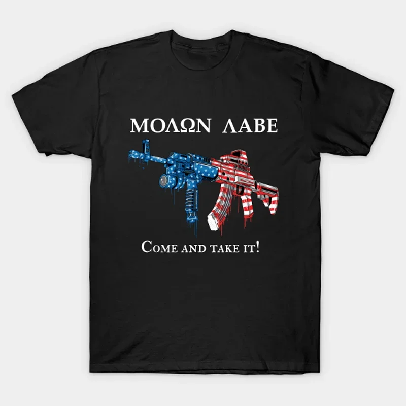 

Come and Take It. Stars and Stripes Rifle Molon Labe T-Shirt 100% Cotton O-Neck Short Sleeve Casual Mens T-shirt Size S-3XL