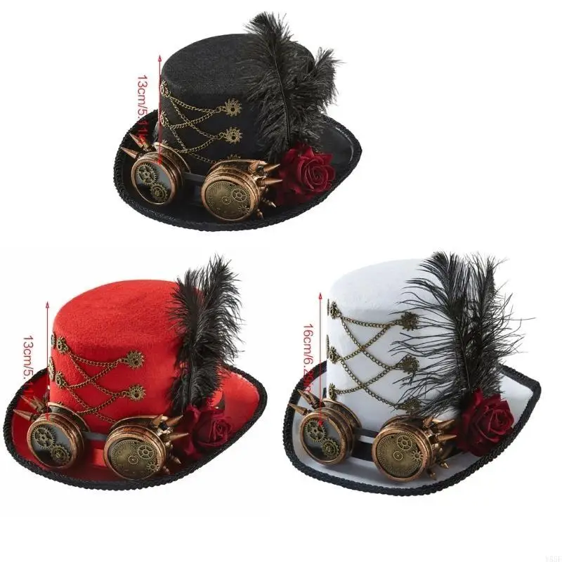 Y55F Steampunk Time Hat Hat Steampunk Top Hats cho nam giới có kính bảo hộ Hat Halloween Halloween Party Phụ kiện