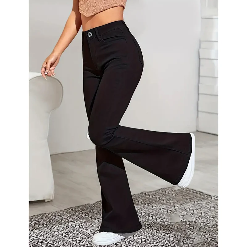 سراويل نسائية عالية الخصر أسفل الجرس ، أزياء الشارع الشهير خمر ، مصمم السراويل النسائية ، السراويل الكلاسيكية السوداء القوطي مضيئة ، جديد #4