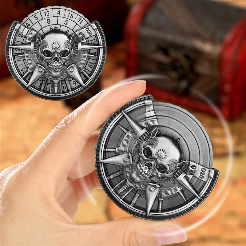 7-in-1 الجمجمة رئيس النرد عجلة D4/D6/D8/D10/D12/D20 بدوره النرد سبينر منضدية مجلس لعبة RPG ملحق مع صندوق هدية التنين