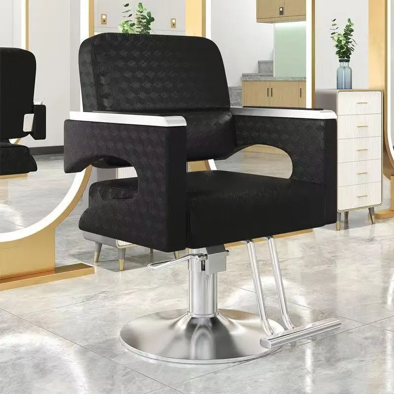 High-End Stainless Steel Black Metal Barber Chair Rotating and Lift Feature for Spa Home Bedroom Barber Shop Use