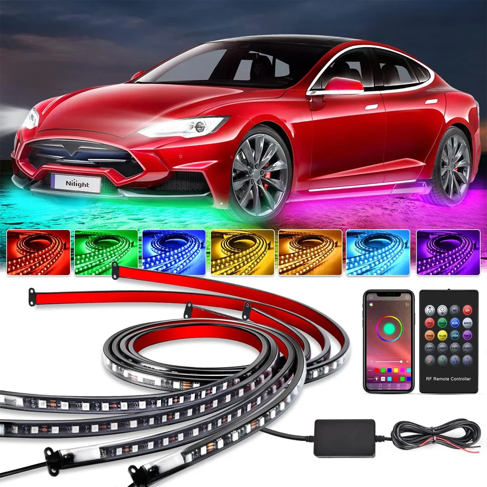 

4Pcs Car Underglow Neon Accent Strip Lights Flexible LED RGB Sound Active Function Music Mode With APP/Remote Control Decorative