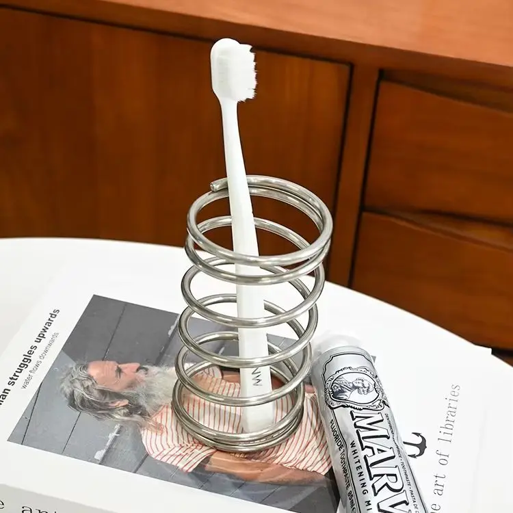 Edelstahl Zahnbürstenhalter Feder Metall Einfache Desktop Make-Up Pinsel Lagerung Rack Dekoration