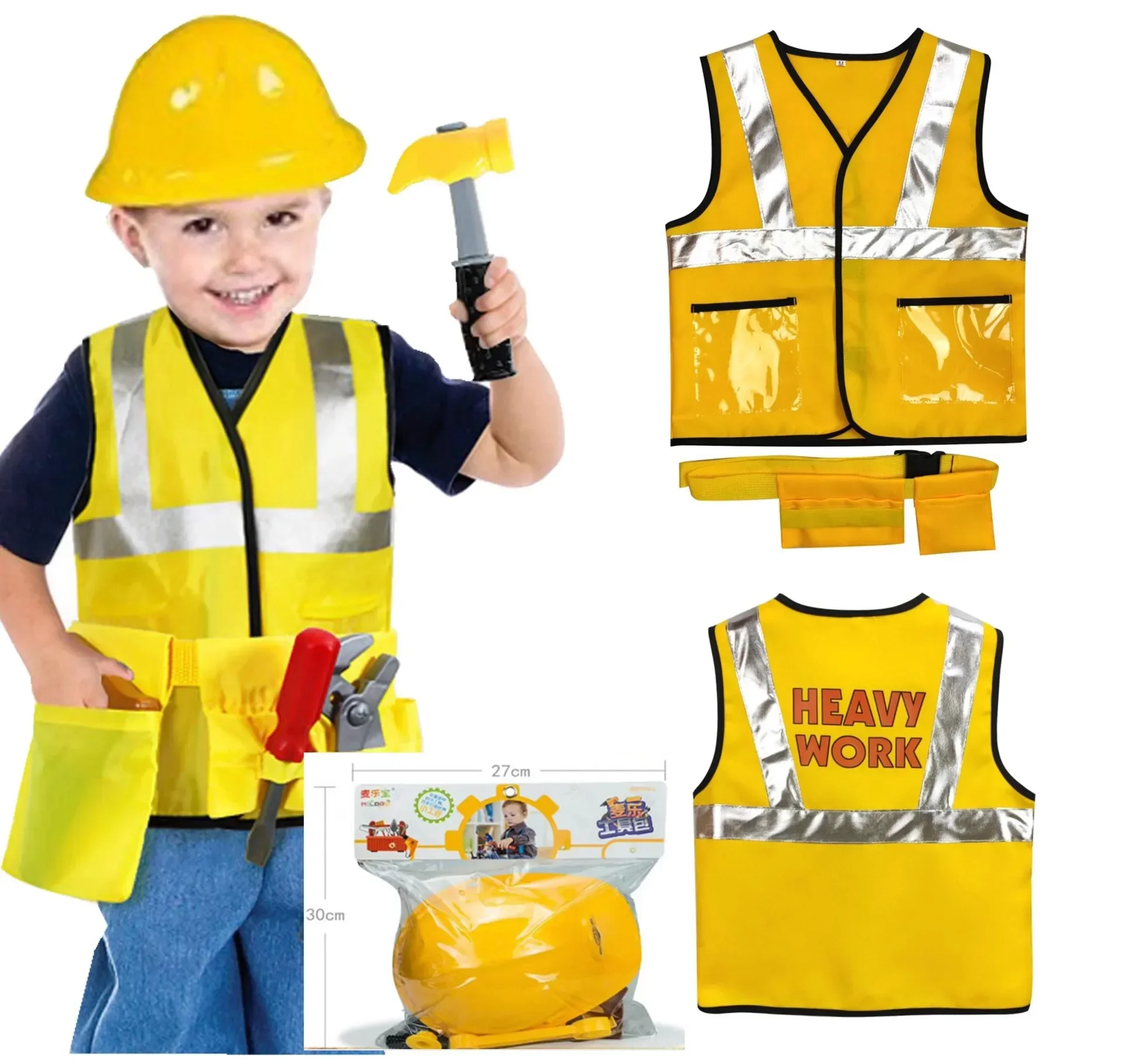 2023Construction Worker Costume Kit For Kids Role Play Toy Set Career Costumes Heavy Worker Vest cosplay