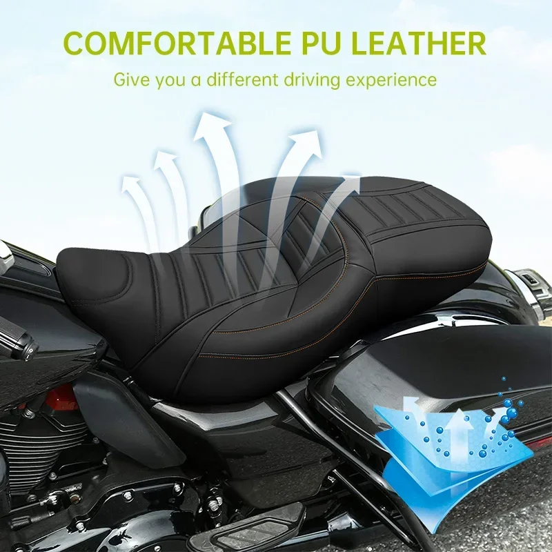 Voor Harley Touring Tri Glide Road CVO Straat Electra 2009-2022 Twee-Up Motorrijder Passagiersstoel Zwart PU lederen Kussen