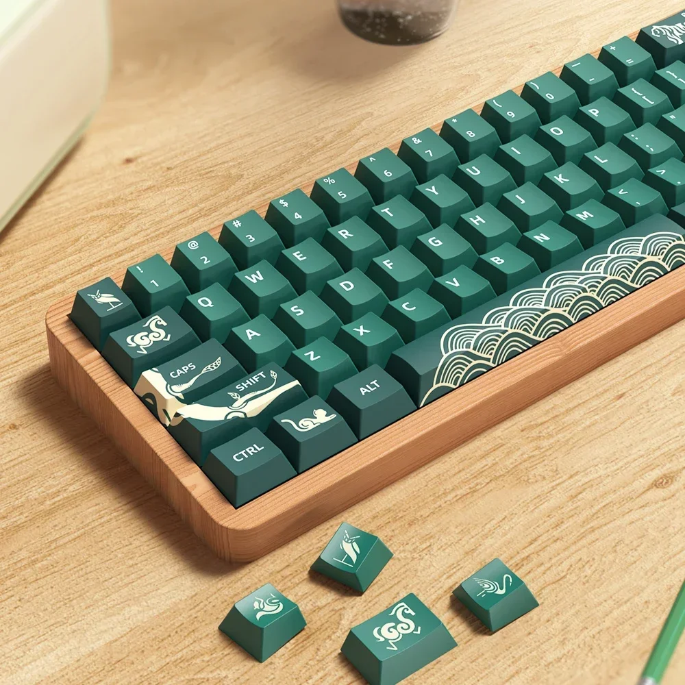 Animal Crossing Original Theme Keycaps, Green PBT Original Height Keyboard Caps, Split Spaces