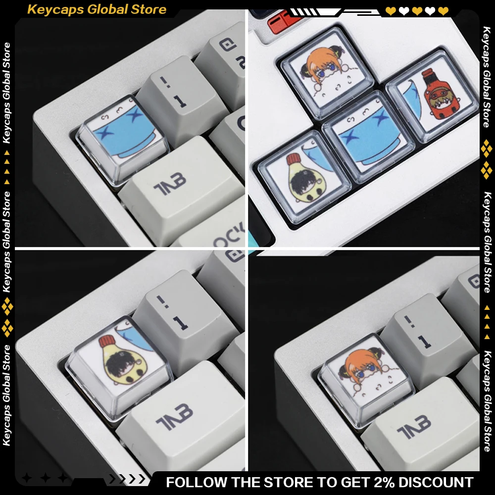 

Периферийные устройства аниме Gintama, колпачки для клавиш, смола, персонализированные мультяшные индивидуальные четыре клавиши, направляющие клавиши для механической клавиатуры, подарки
