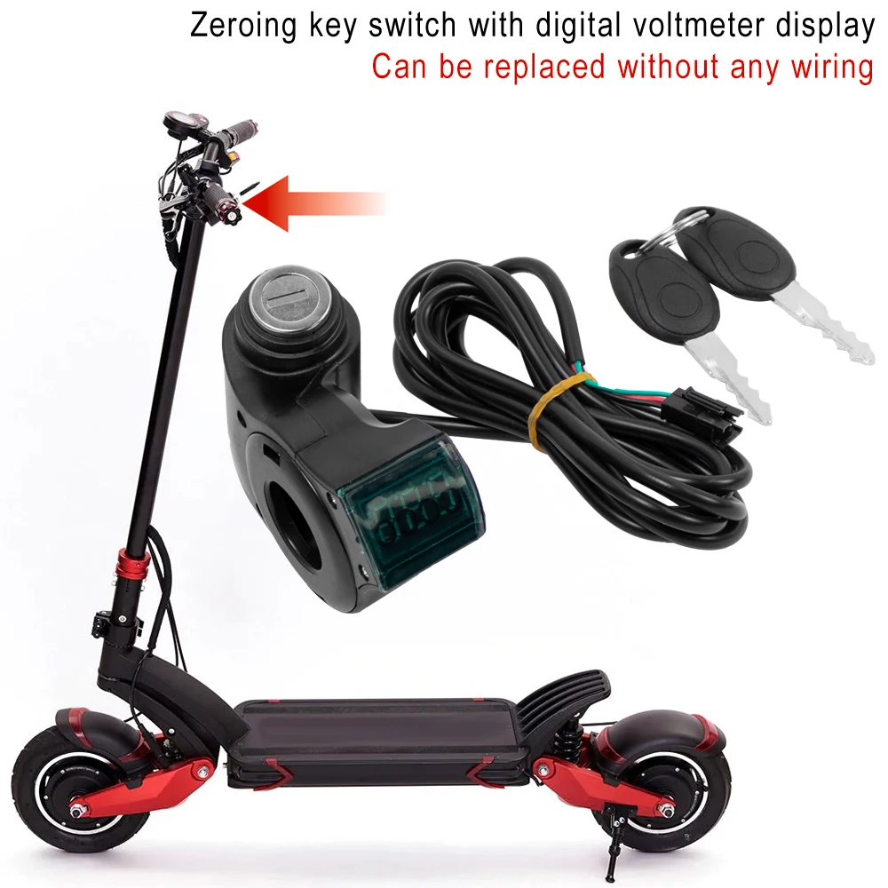 Power Key Lock Electric Scooter Thumb Throttle Voltmeter Digital Voltage Display Switch Power for ZERO 8X 10X 11X Ignition Key