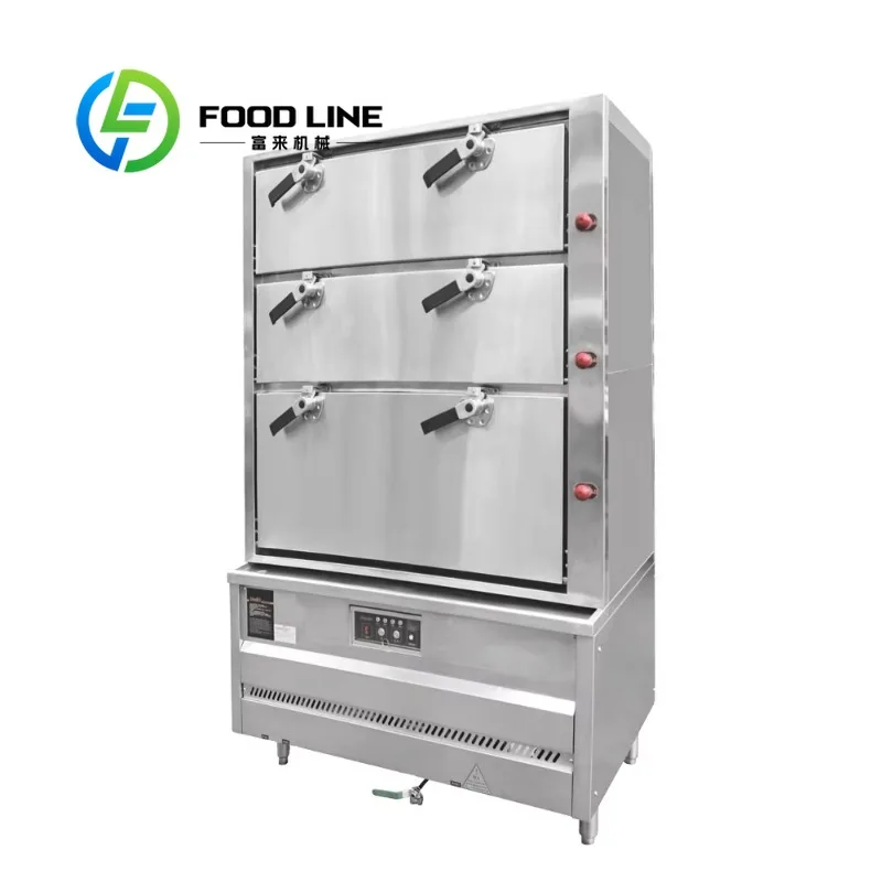 Commercial Gas-Fired Three-Door Steamer Cabinet Electromagnetic Safety Valve for Hotels Restaurants Large Scale Canteens for