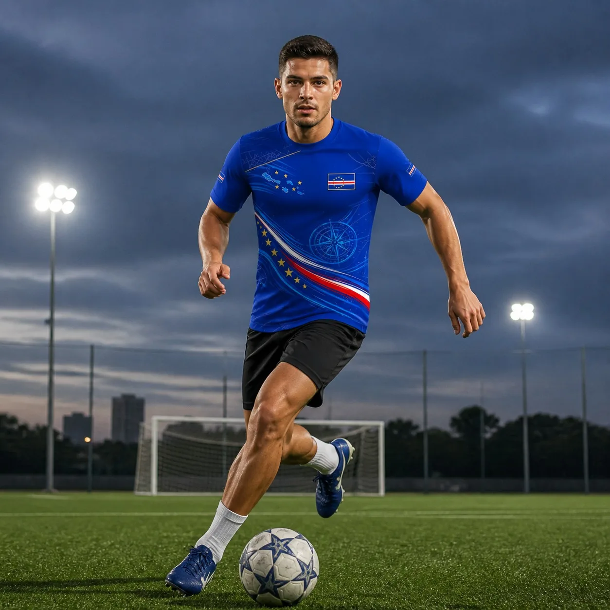 Cabo Verde National Flag Men Football Jersey Nautical Map Graphic Short Sleeve Breathable Training Top