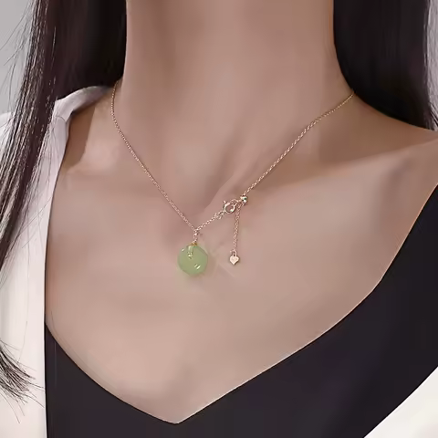 VENTFILLE 925 Stamp Silver Color Hetian Jade Necklace for Women Fashion Peace Ｈappine Jewelry Gift Dropshipping Wholesale